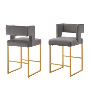 Lyngins Bar Stools Set of 2 with Open Backrest,Upholstered Kitchen Chairs with Built-in Footrest,Velvet Counter Stools for Kitchen Island,Pub - 1 of 4