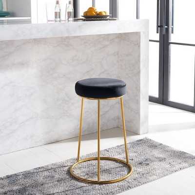 Kellie Black Velvet and Gold Metal Round Counter Stool