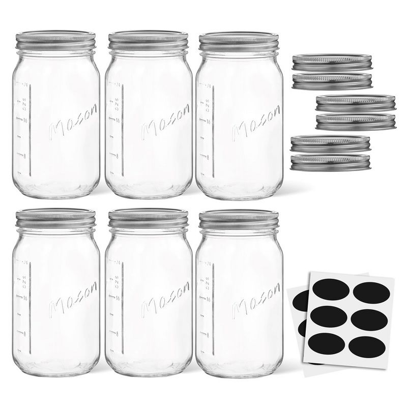 JoyJolt Wide Mason Jars with Airtight Lids, Labels and Measures - 32 oz - Set of 6, 3 of 7