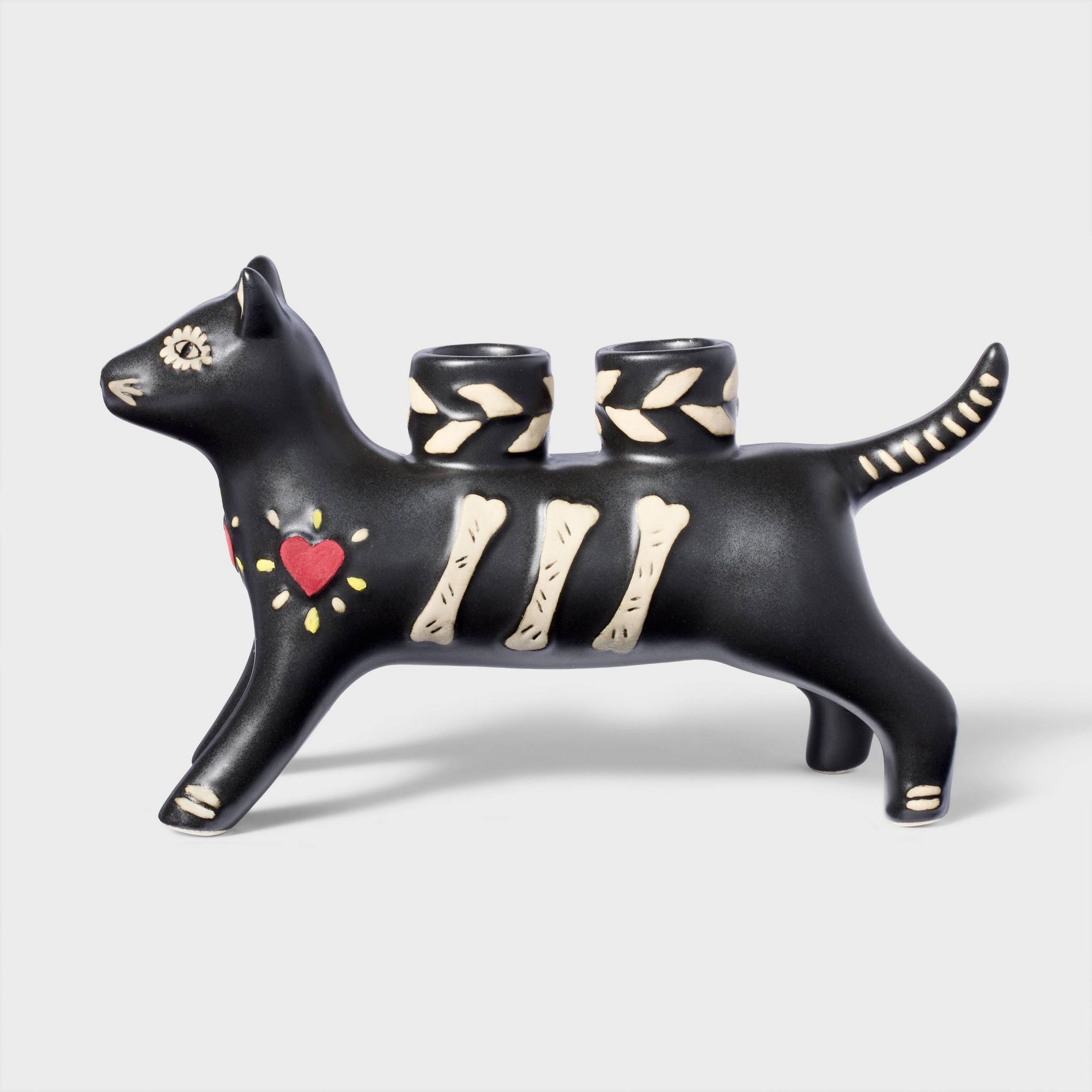 Día de Muertos Cat Taper Candle Holder Black