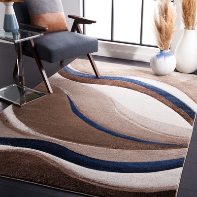 Beige and Blue Rectangular Stain-Resistant Synthetic Area Rug