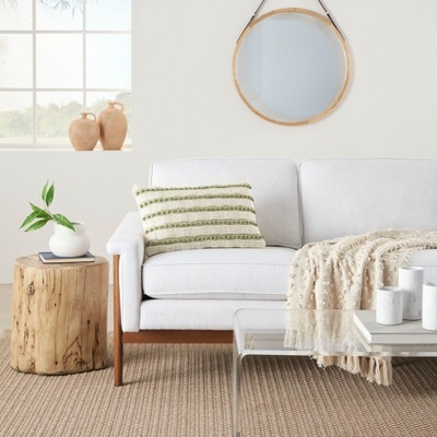Sage and Ivory Rectangular Embroidered Throw Pillow