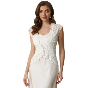 INSPIRE CHIC Women's Wedding Cap Sleeve Formal Sheer Floral Lace Shrug - 1 of 4