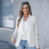 Women's White Contrast Lace Sleeve Shawl Lapel Blazer - Cupshe - 3 of 4