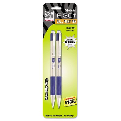 Zebra F-301 Retractable Ballpoint Pen Blue In Fine 2/Pack 27122