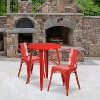 Emma and Oliver Commercial Grade 24" Round Red Metal Indoor-Outdoor Table Set with 2 Arm Chairs - 2 of 4