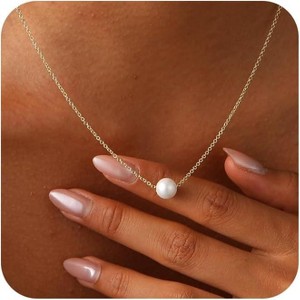 Classic Adjustable Pearl Necklace for Women, Dainty Gold Plated Collar Jewelry - 1 of 4
