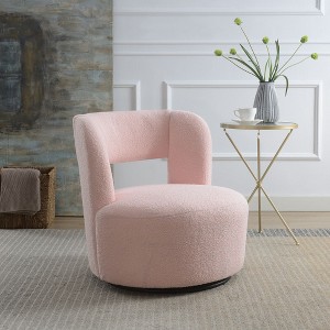 Okak Modern Upholstered Swivel Barrel Chair with Curved Design,Soft Teddy Round Accent Chair for Living Room,Bedroom - 1 of 4
