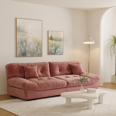105" Pink Velvet Modular Sectional Sofa with Pillows