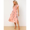 Allegra K Women's Deep V Neck Boho Floral Smocked Waist Midi Sundresses - 3 of 4