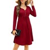 Women's High Waist Drawstring Dress Casual V-Neck Pleated Button Down Long Sleeves Knee Length Midi Dresses - 2 of 4