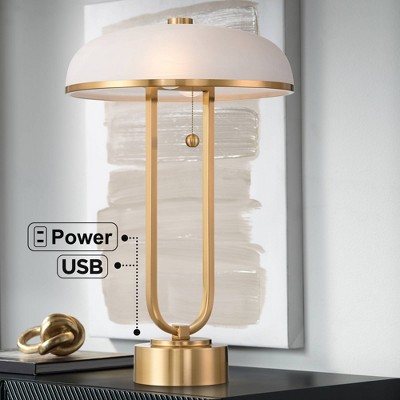 Modern Gold Metal Table Lamp with White Glass Dome Shade