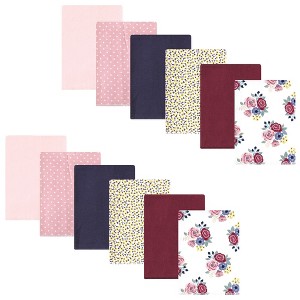 Hudson Baby Infant Girl Cotton Flannel Burp Cloths Bundle, Blush Navy Floral, One Size - 1 of 4