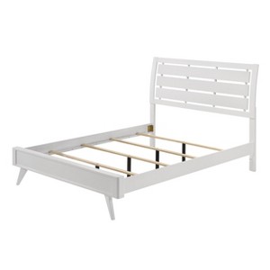 88" Queen Bed Cerys Bed White Finish - Acme Furniture: Faux Leather, Minimalist Design, Slatted Headboard - 1 of 4