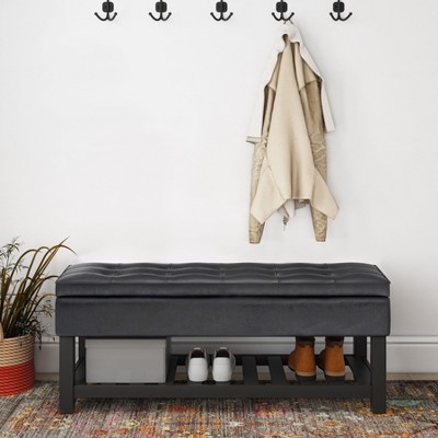 NicBex 43.7" Storage Bench Rectangle Storage Ottoman Bench with Open Bottom for Bedroom, Entryway