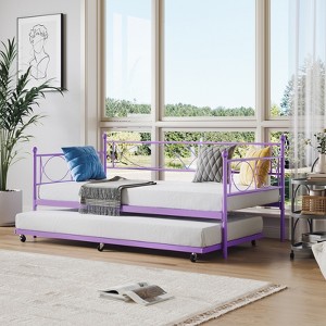 Twin daybed with Trundle, Metal Daybed and Trundle Set, Day Bed Sofa Bed Frame with Steel Slat Support, Multifunctional Daybed Frame for Bedroom - 1 of 4