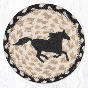 Earth Rugs Black Horse Round Coaster – 7"x7" Braided Jute with Hand-Stenciled Western Horse Design for Rustic Decor - 1 of 3