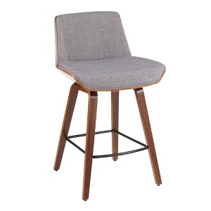 Mid-Century Counter Stool with Walnut Frame and Fabric Upholstered Seat for Kitchen or Dining (Set of 2) - 1 of 4