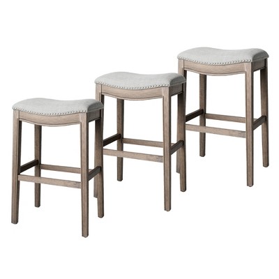 Maven Lane Adrien Upholstered Backless Saddle Kitchen Stool, Set of 3