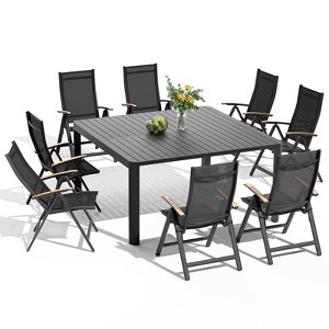 Crestlive Products 9pc Expandable Aluminum Outdoor Dining sets for 6-8 58" Extendable Patio Table Adjustable Rectangular Square Table with chairs - 1 of 4
