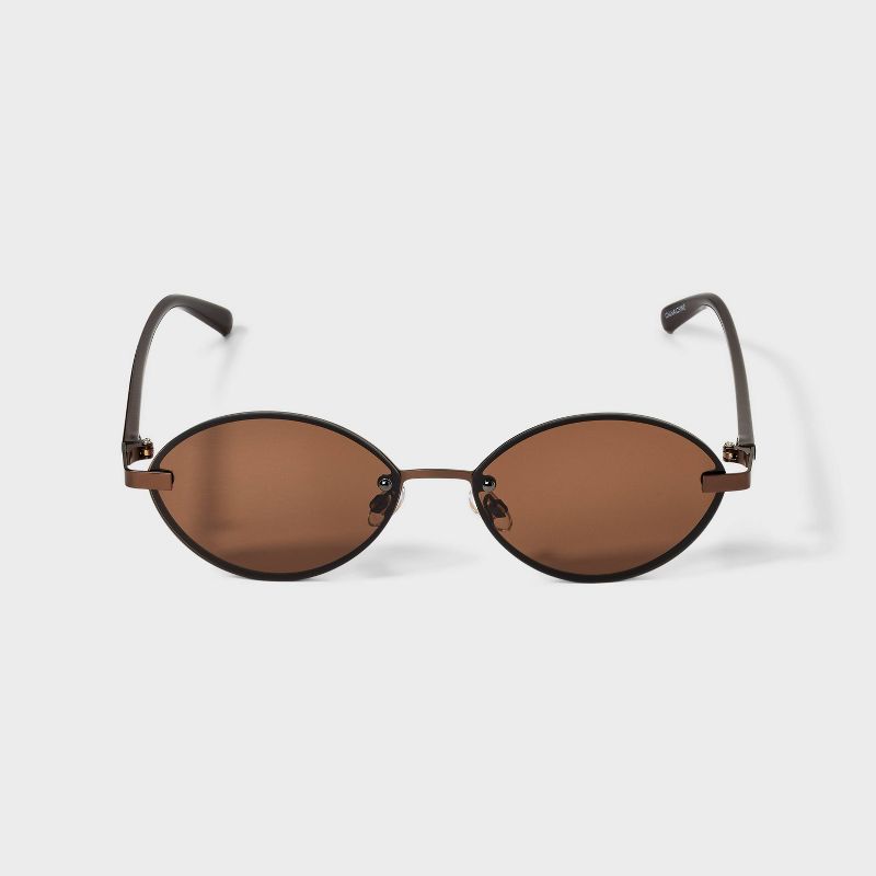 Womens Satin Plastic/Metal Oval Sunglasses - A New Day™ Brown