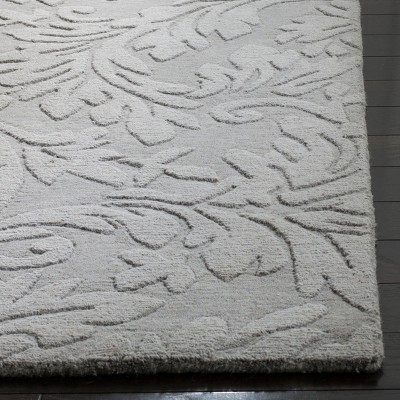 Gray Hand-Tufted Wool Runner Rug with Floral Pattern