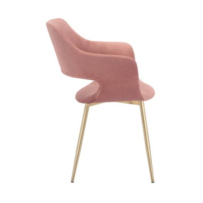 Elegant Pink Velvet Upholstered Arm Chair with Gold Metal Legs