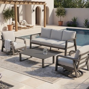SUGOLD 4-Piece Aluminum Patio Conversation Set with Coffee Table and Swivel Chair - 1 of 4