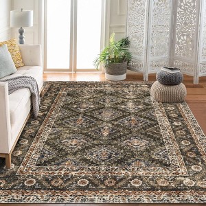 Floral Machine Washable Rugs,Boho Ultra Thin Soft Bedroom Floor Throw Carpet for Dorm Bathroom Nursery - 1 of 4