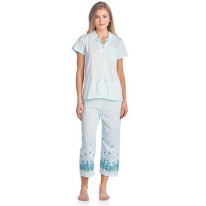 Casual Nights Women's Short Sleeve Floral Capri Pajama Set - 1 of 4