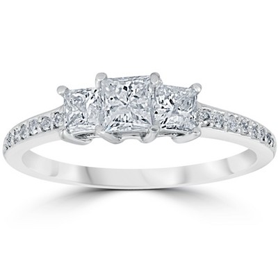 Pompeii3 3/4 cttw Princess Cut 3 Stone Diamond Engagement Ring 14k White Gold