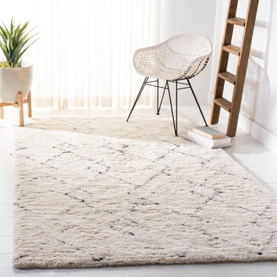 Ivory and Black Hand-Tufted Wool Shag Area Rug, 5' x 8'