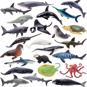 24-Piece Mini Ocean Animal Figurines Set, Realistic Shark, Whale & Octopus Cake Toppers for Parties, Gifts and School Projects - 1 of 4