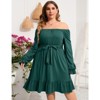 YesFashion Women's Casual Plus Size Square Neck Dress Short Sleeve Dress High Waist Ruffle Summer Midi Dress with Belt - 4 of 4