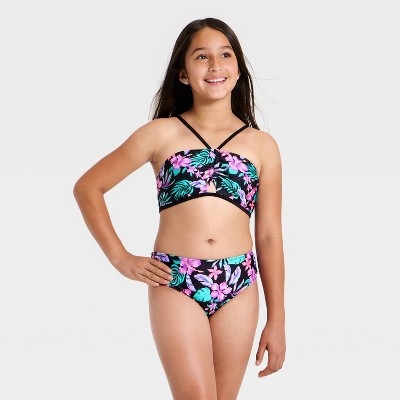 Art Class Girls' Tropical Floral Bikini Set Sarong Set - art class™ Black L — фото 2