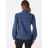 Allegra K Women's Mock Neck Puff Long Sleeve Button Down Denim Jacket - 4 of 4
