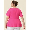 Agnes Orinda Women's Plus Size Twisted Knot Front Ruffles HemCrew Neck Short Sleeves Solid Summer Casual Peplum Blouses - 4 of 4