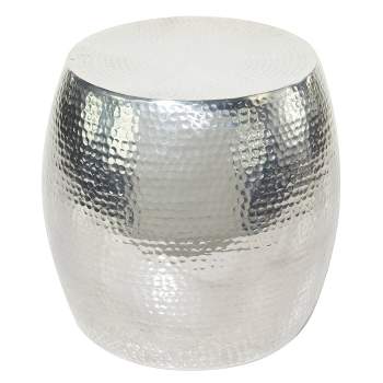 Round Hammered Silver Metal Accent Table Silver - Olivia & May