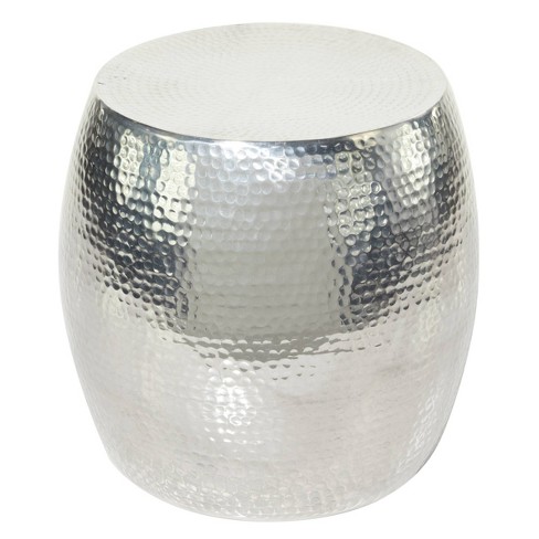 Round Hammered Silver Metal Accent, Round Silver Side Table