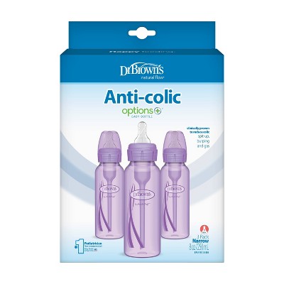 Dr. Brown&#39;s 8oz Anti-Colic Options+ Narrow Baby Bottle with Level 1 Slow Flow Nipple - 3pk - 0m+ - Purple