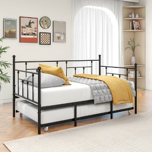 SeaCamel Twin Daybed with Trundle - Black Metal Frame, Headboard & Heavy-Duty Steel Slats, No Box Spring Needed, Space-Saving Bed or Guest Bed - 1 of 4