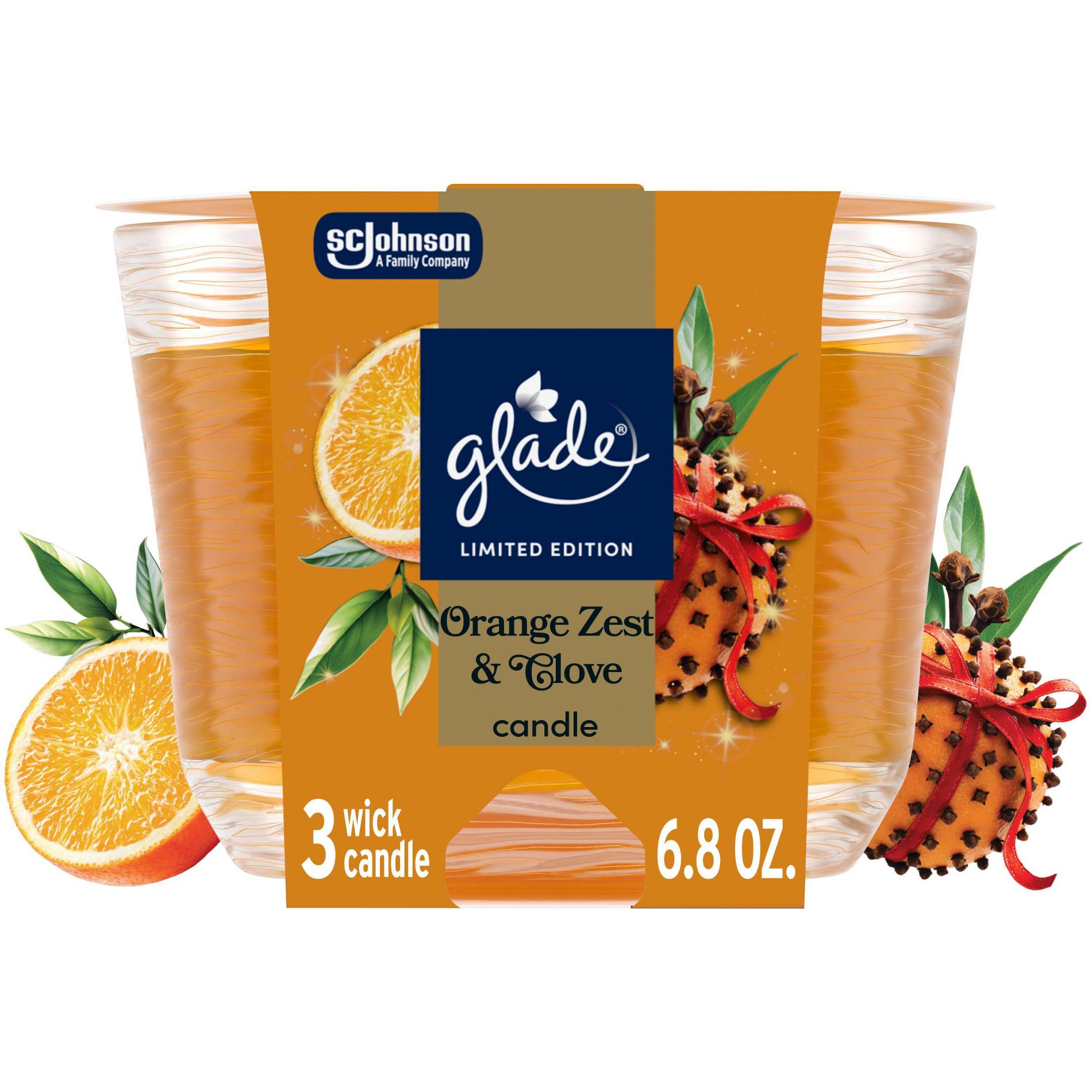 Glade 3 Wick Fall Candle in Glass Jar - Orange Zest & Clove - 6.8oz
