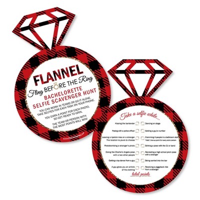 Big Dot of Happiness Flannel Fling Before the Ring - Selfie Scavenger Hunt - Buffalo Plaid Bachelorette Party Game - Set of 12