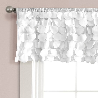 White Taffeta Rod Pocket Window Valance with 3D Circles