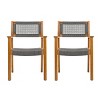 Modern Outdoor Acacia Wood Dining Chair Set of 2 with Rope Seating Armrest Patio Dining Chair -Tanpinhause - 2 of 4