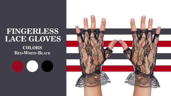 Skeleteen Girls Fingerless Lace Costume Gloves - Black, 2 of 5, play video