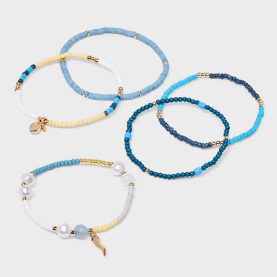 Acrylic Pearl Horn and Strawberry Beaded Bracelet Set 5pc - Universal Thread™ White/Light Blue