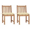 vidaXL Solid Teak Wood Patio Chairs - Versatile Outdoor and Indoor Furniture - Comes with Cream White Cushions - Weather-Resistant - Set of 2 - 2 of 4