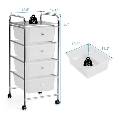 Costway 4-Drawer Cart Storage Bin Organizer Rolling w/Plastic Drawers  Rainbow