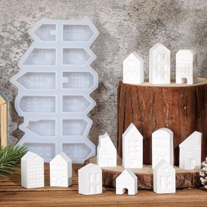 JDICTION Mini Christmas Village House Silicone Mold Set (12-Cavity) - Non-Stick for DIY Crafts, Soap Making, Xmas Home Table Indoor Decoration - 1 of 4